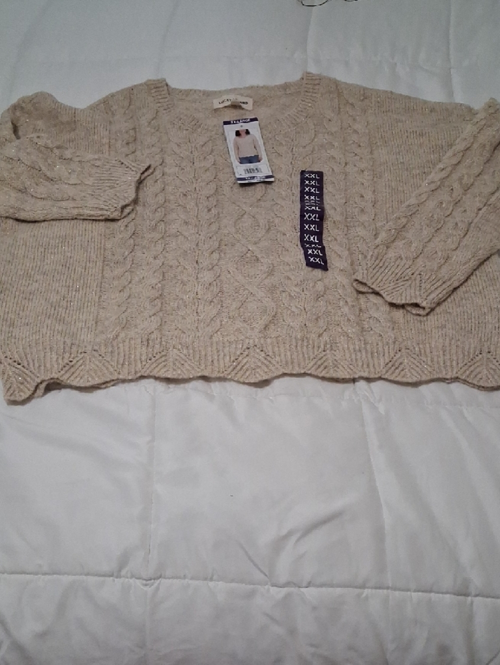 NWT Womans Cable Knit Crewneck Sweater in Beige - XX-Large - Picture 2 of 9